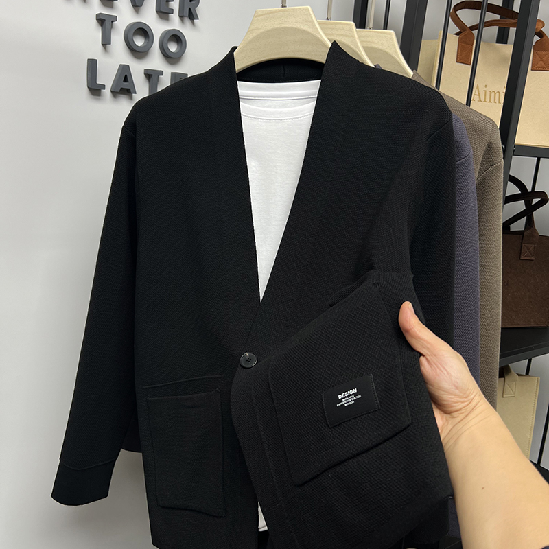 春秋季男士针织开衫毛衣外套V领