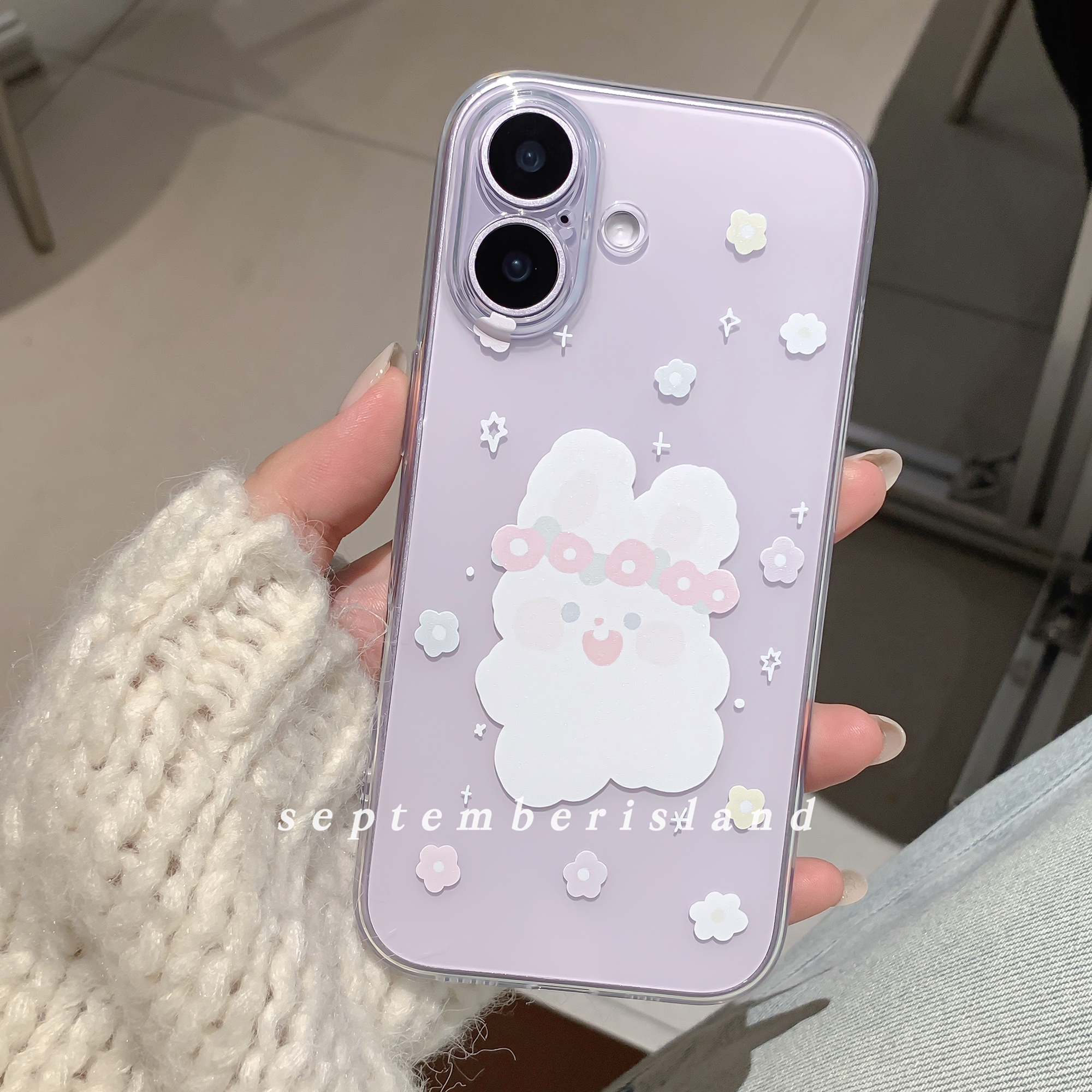 九月岛屿原创兔子小花透明软壳适用苹果17promax手机壳15pro全包防摔16pro软壳13pro简约tpu少女心17卡通14