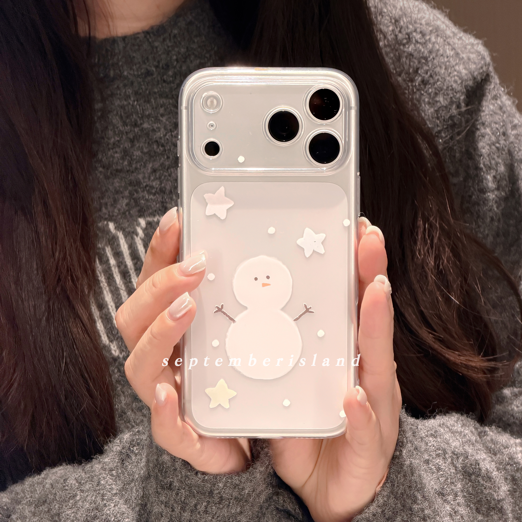 圣诞冬日星星小雪人透明壳适用苹果17promax手机壳15pro全包防摔16promax软壳13pro简约tpu少女心17硅胶tpu