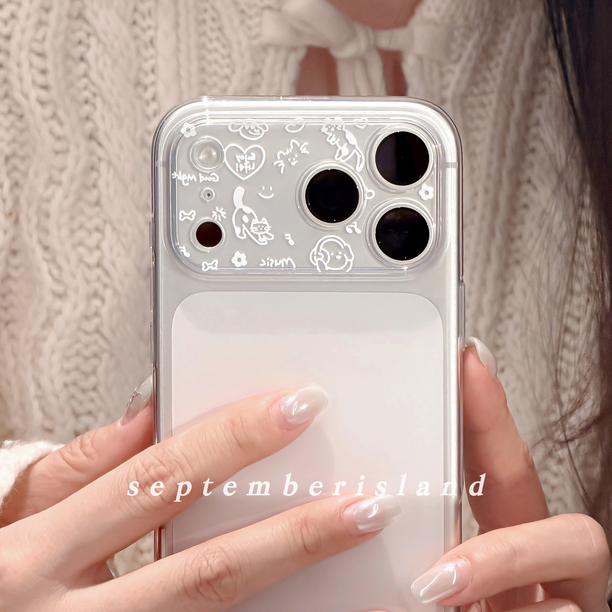 九月岛屿镜头框白色卡通壳适用苹果17promax手机壳15pro全包防摔16promax软壳13pro可爱tpu少女心17硅胶tpu紫