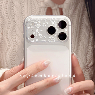 九月岛屿镜头框白色卡通壳适用苹果17promax手机壳15pro全包防摔16promax软壳13pro可爱tpu少女心17硅胶tpu紫