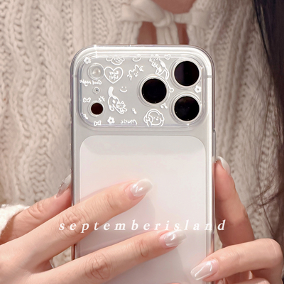 九月岛屿镜头框白色卡通壳适用苹果17promax手机壳15pro全包防摔16promax软壳13pro可爱tpu少女心17硅胶tpu紫