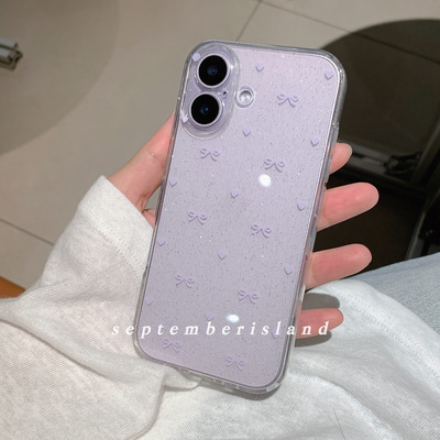 九月岛屿原创透明闪粉软壳适用iPhone17promax爱心蝴蝶结iphone15Pro手机壳13苹果14Pro全包16防摔17紫色加厚