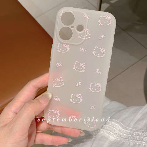 17promax九月岛屿粉色kitty爱心iphone16ProMax手机壳15pro半透白磨砂软壳13可爱蝴蝶结苹果14Pro少女心卡通