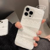 全包软胶壳12透明苹果13 女款 Pro小清新 17promax原创蕾丝iphone16ProMax手机壳14个性 新款