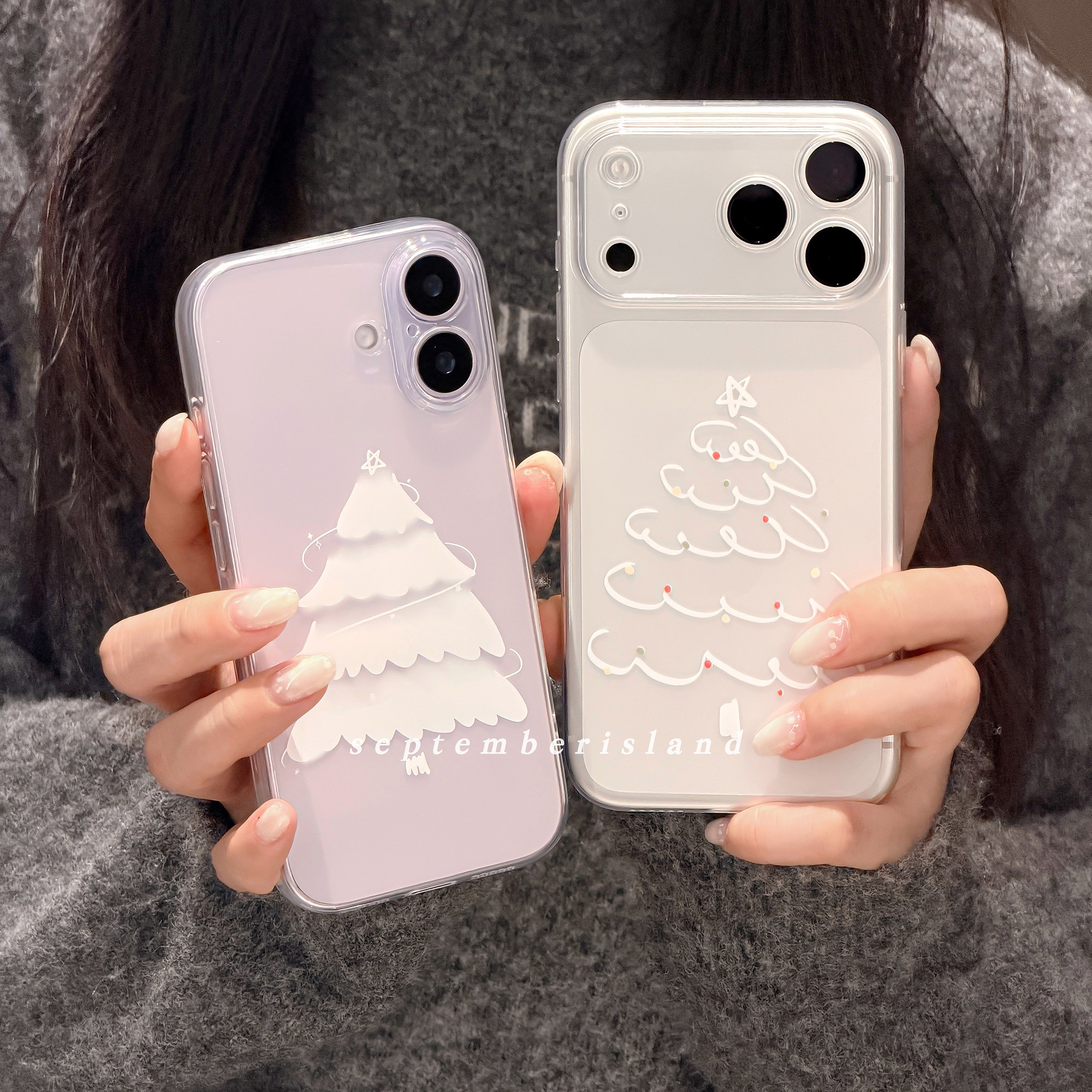 九月岛屿原创渐变圣诞树透明壳适用苹果17promax手机壳15pro全包防摔16promax软壳13pro简约tpu17紫色硅胶tpu