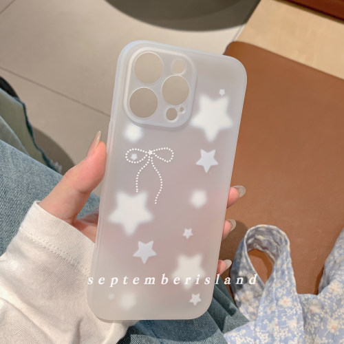 17promax九月岛屿原创渐变星星iphone16ProMax手机壳半透白磨砂软壳13可爱蝴蝶结苹果14Pro少女心15薄款白色