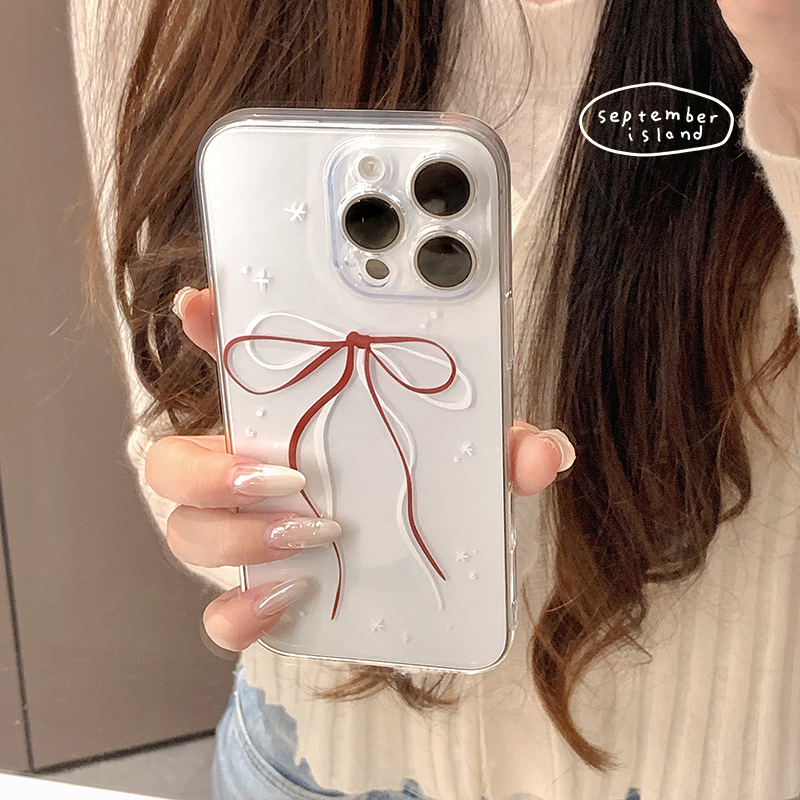 16promax原创设计17promax少女心蝴蝶结新年红色适用苹果15promax全包手机壳透明软壳防摔14plus简约13pro