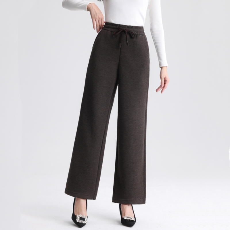 百爱女神加绒女裤子外穿秋冬新款复合羊毛蚕丝薄绒直筒裤大码显瘦