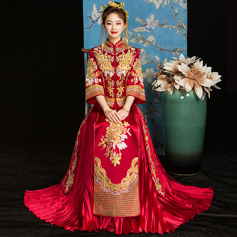 秀禾服新款结婚新娘礼服中式凤冠霞帔婚纱嫁衣中国风龙凤褂夏