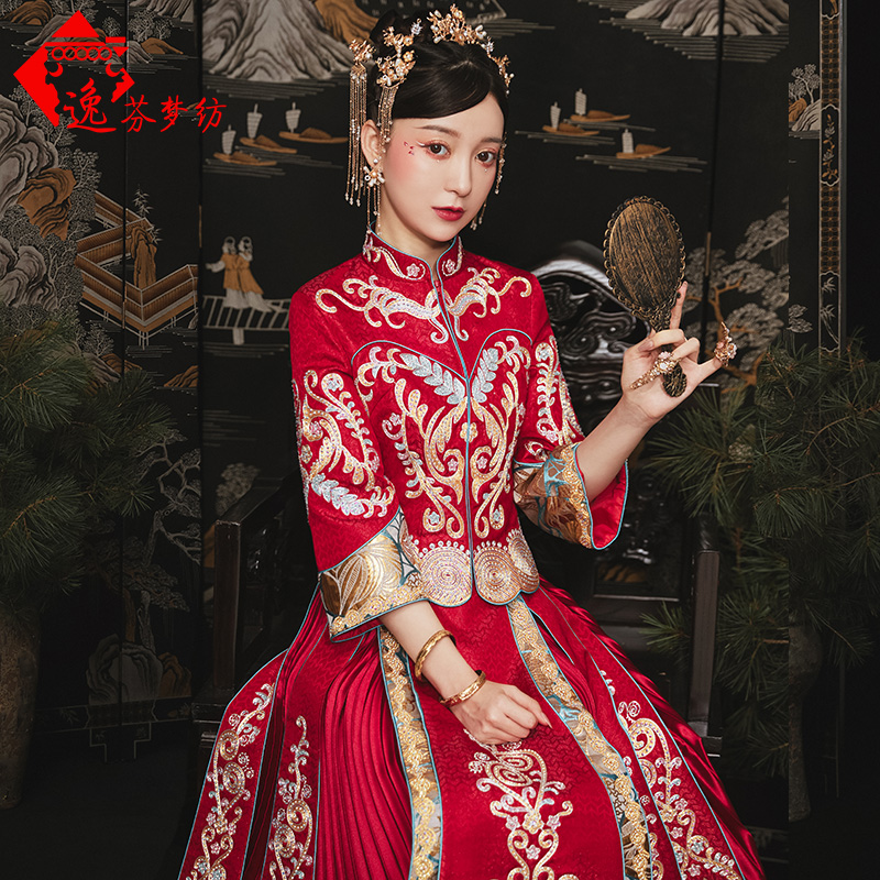秀禾服新娘新款盘金绣龙凤褂中国风结婚中式礼服婚纱凤冠霞帔