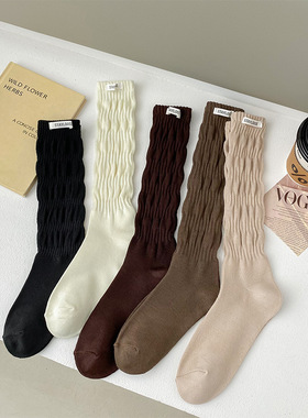 堆堆袜小腿袜子女纯色百搭miu风长筒袜薄款袜口布标jk袜配小皮鞋