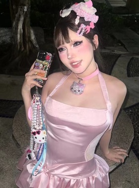 霏儿 自制千禧辣妹y2k小猫满钻吊坠皮带项链颈链choker项圈