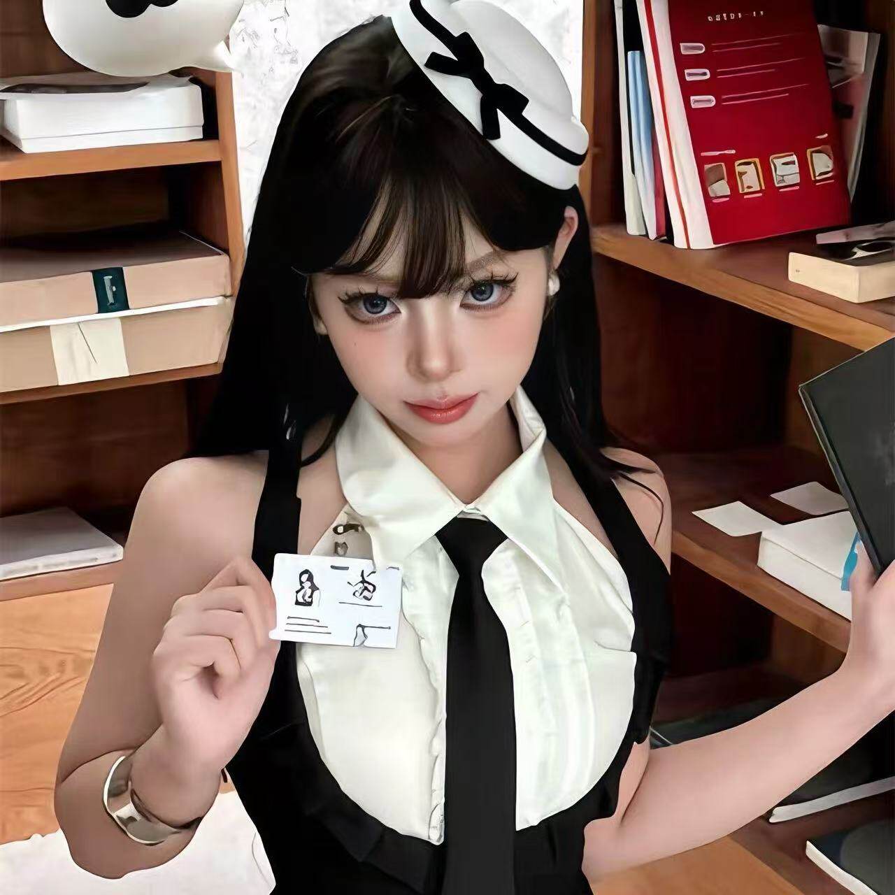 赫本英伦海军风贝雷帽女黑白丝绒发饰