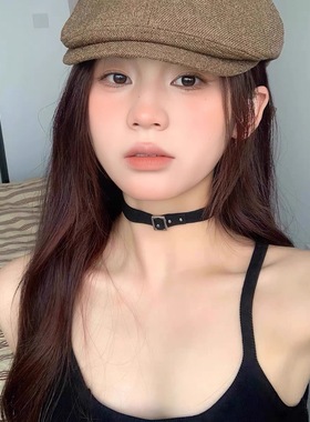 黑色皮绳choker颈链项圈女高级感小众气质颈带锁骨链脖子配饰项链