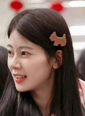 赵昭仪同款韩国可爱小狗皮革发夹高级感少女侧边夹复古风质感发饰