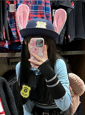 新款朱迪帽子兔子警长毛呢圆顶礼帽jk制服cos疯狂动物城同款头饰