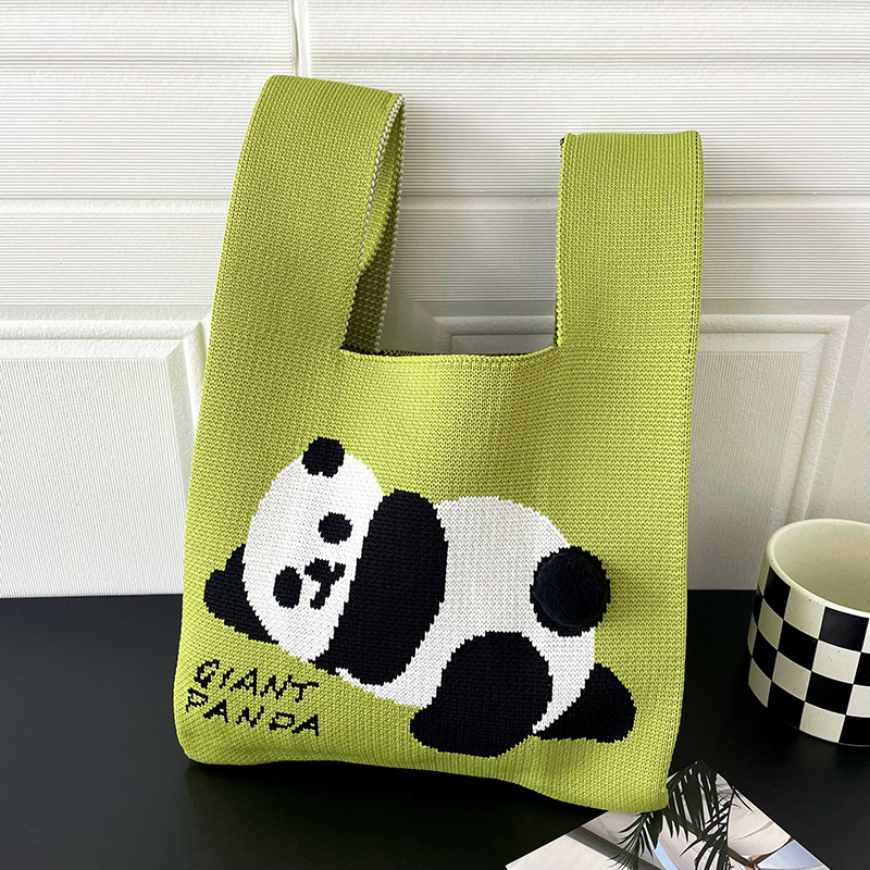 春夏女购物袋子可爱熊猫针织袋子