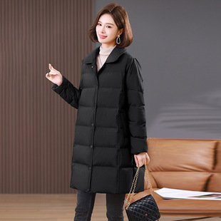 韩版90绒白鸭绒羽绒服2025冬季新款气质中长款大码女装羽绒服外套