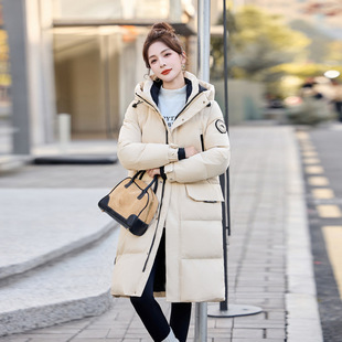 休闲风90羽绒服女新款2025时尚百搭中长连帽保暖精品女装冬装外套