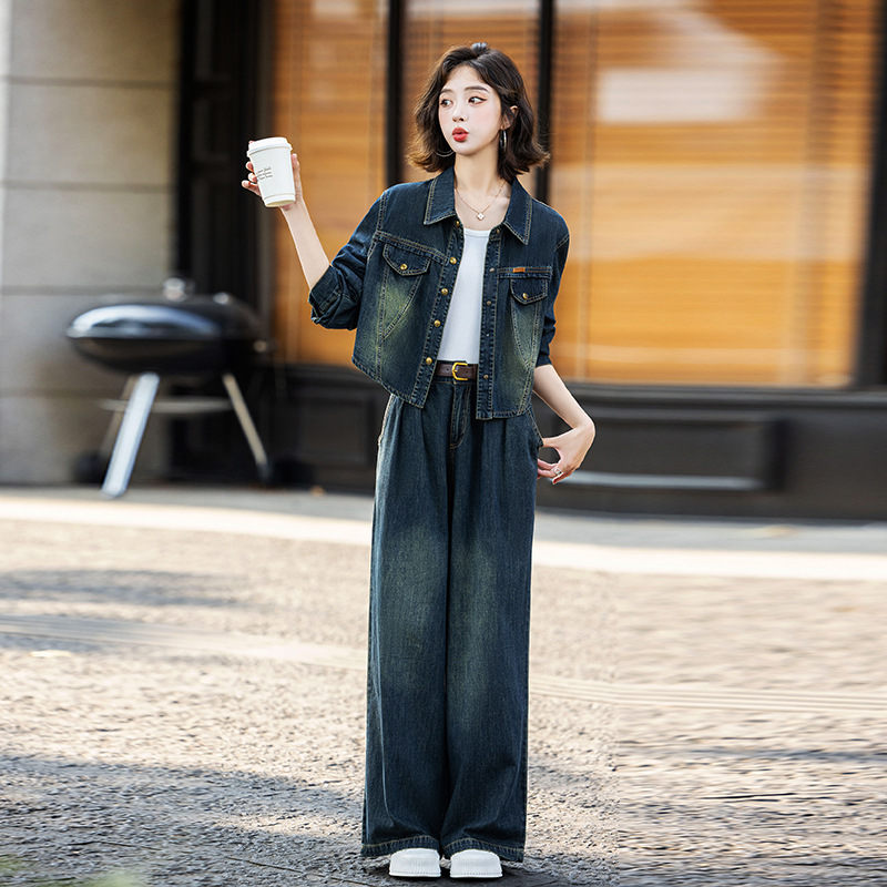牛仔套装女2025秋上新气质时尚简约大方修身显瘦可盐可甜两件套裤