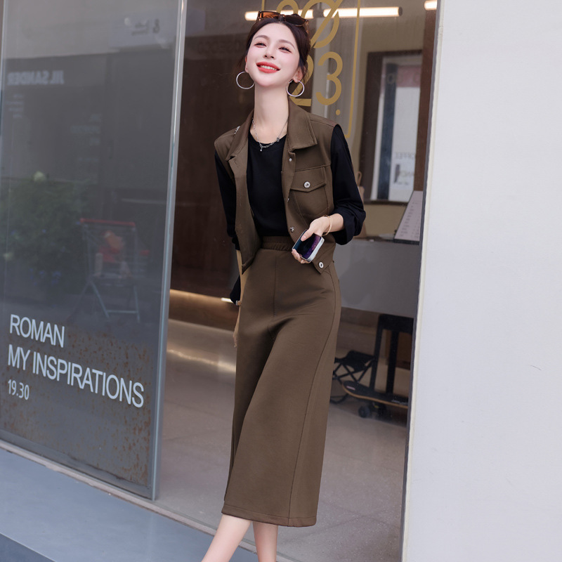 2025秋季新款气质优雅时尚潮流修身显瘦百搭长T马甲半裙三件套