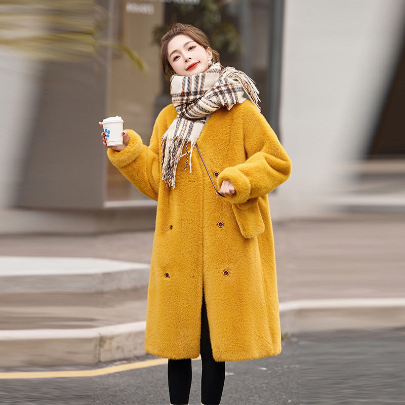 2025冬季新款长款皮毛一体宽松慵懒加厚保暖外套双排扣貂毛,女装/女士精品,皮草,淘宝优惠券,粉丝福利购,淘宝优惠卷