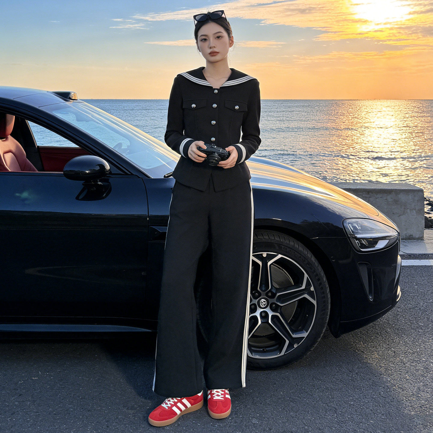 巨好看的运动套装女春装2026新款显瘦高级感海军卫衣阔腿裤两件套
