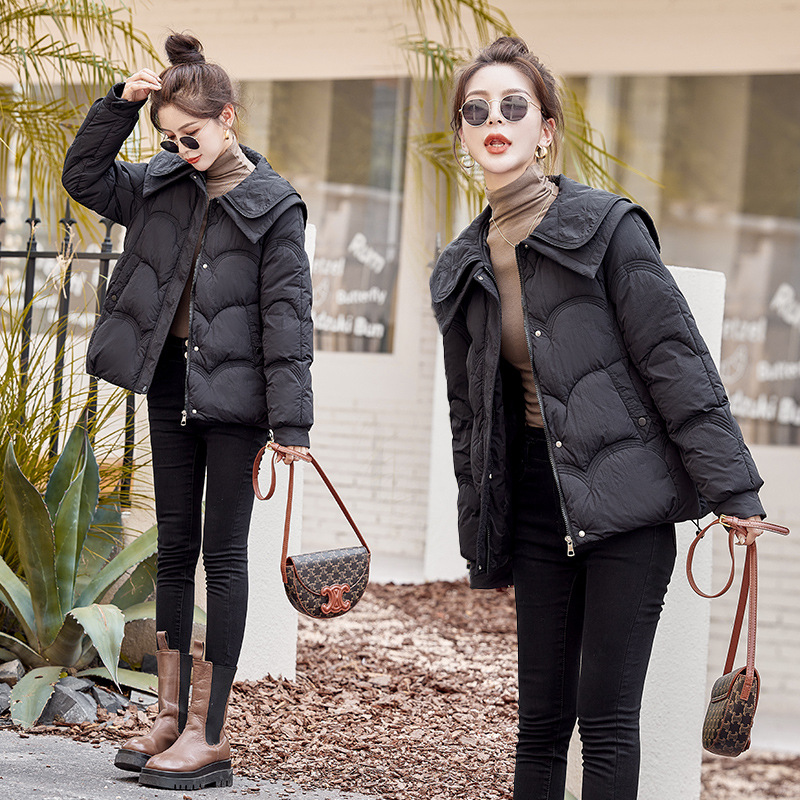 大翻领韩版小个子棉衣女2025年冬季新款长袖收口袖口洋气棉服女