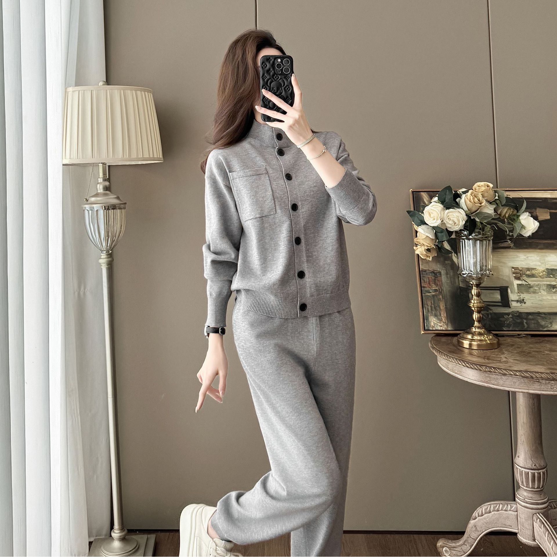 设计感法式休闲爆款两件套装2025秋冬季新款针织衫毛衣直筒阔腿裤