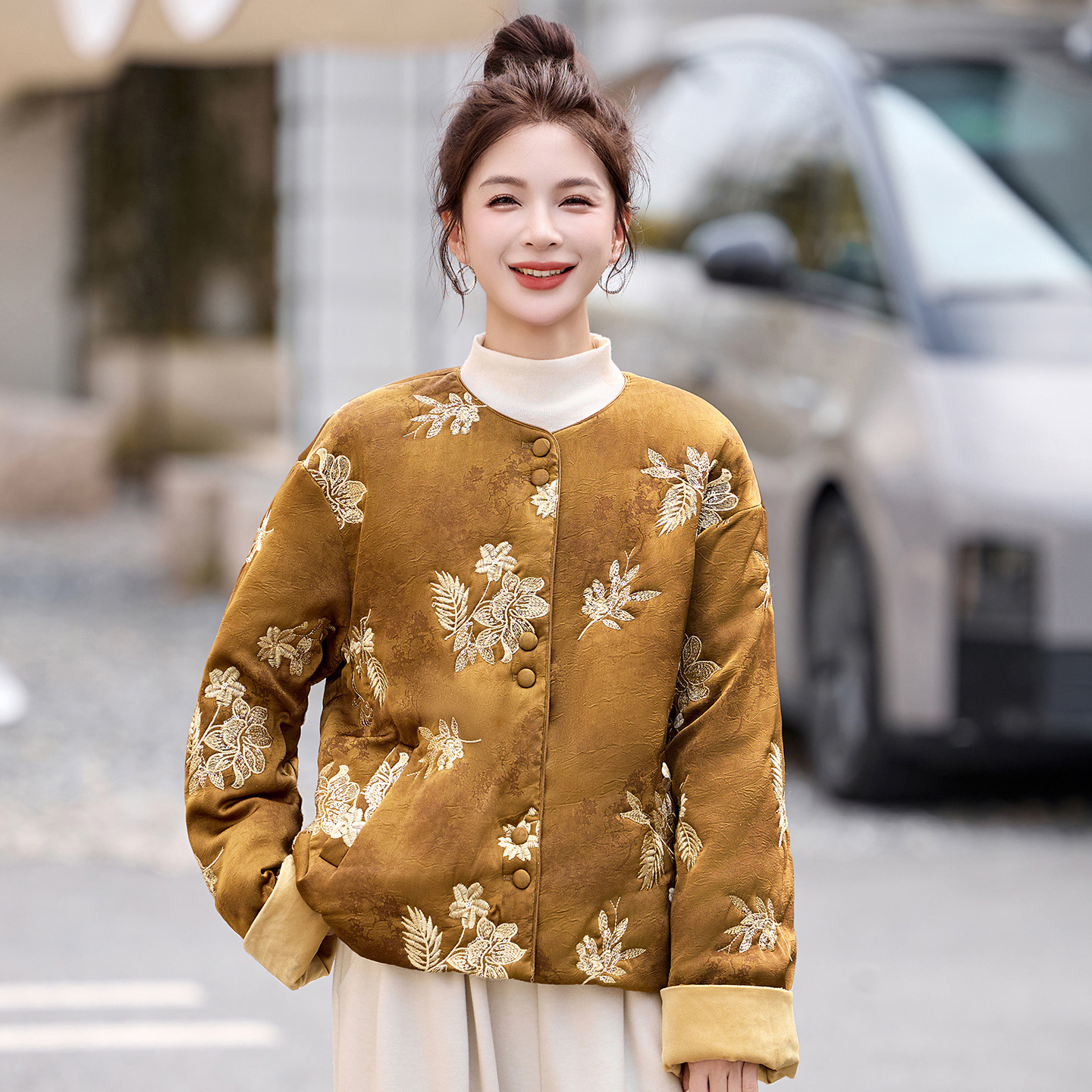 新中式复古棉衣外套2025冬装新款百搭刺绣圆领宽松休闲棉衣SX3202