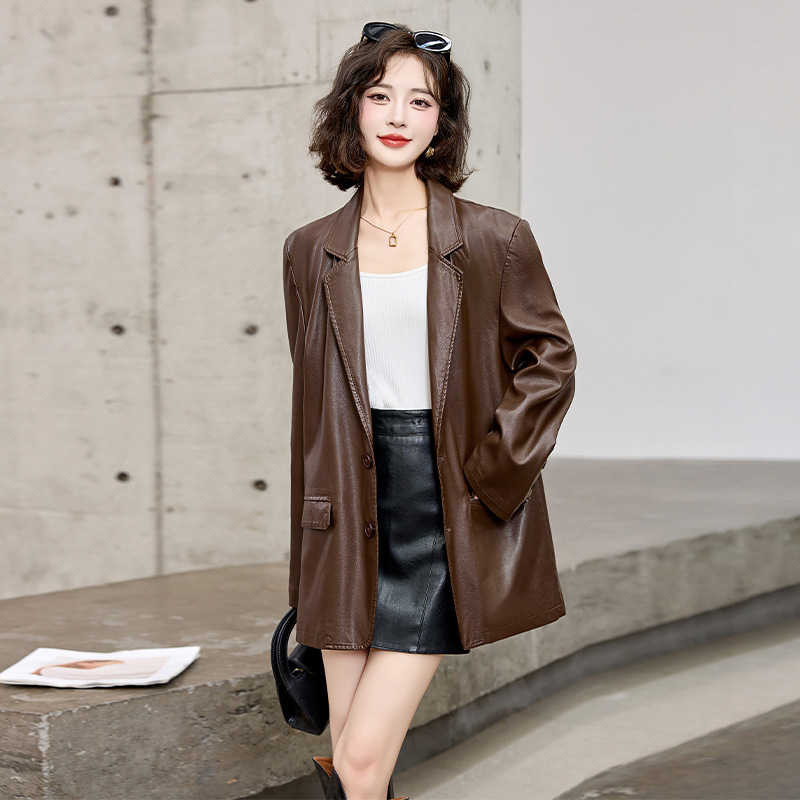 复古港风皮衣外套女2025年秋季新款简约干练遮肉显瘦帅气干练百搭