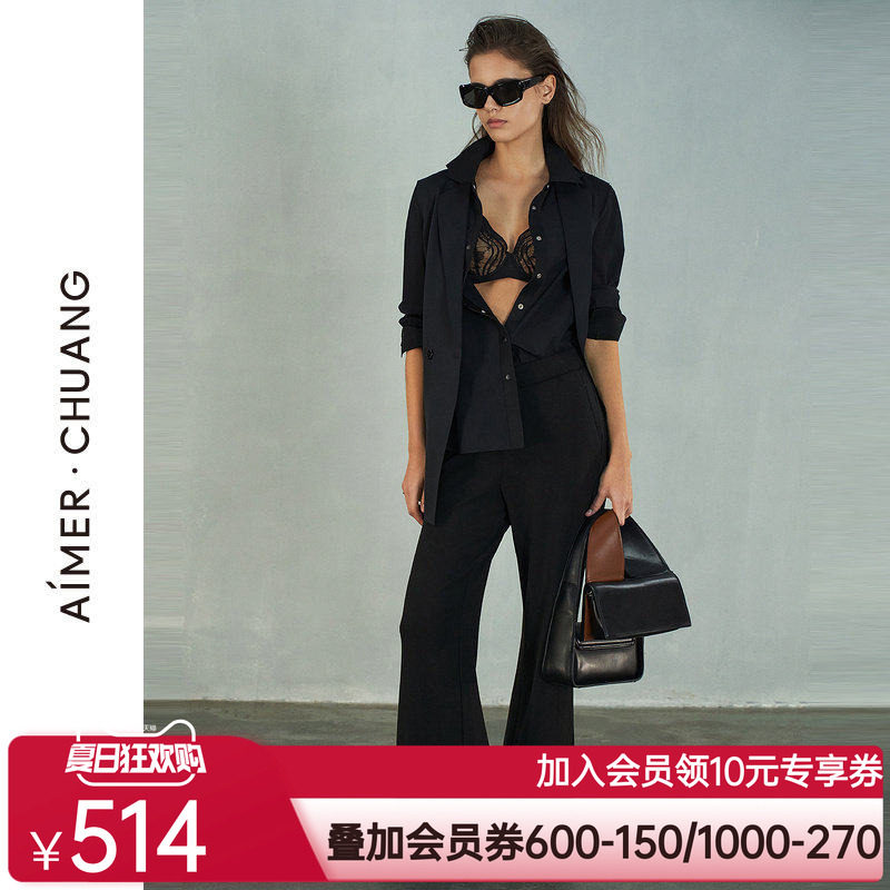 爱慕·CHUANG穿梭6外穿女士双面布休闲纯色直筒长裤CA821281