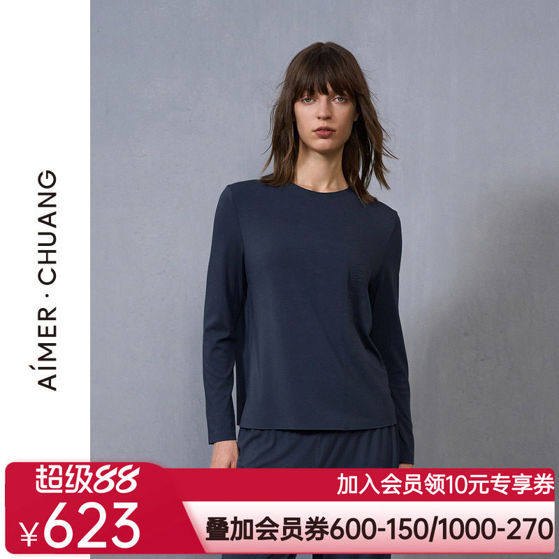 爱慕·CHUANG细斟睡衣女24秋冬红色圆领长袖可外穿家居上衣