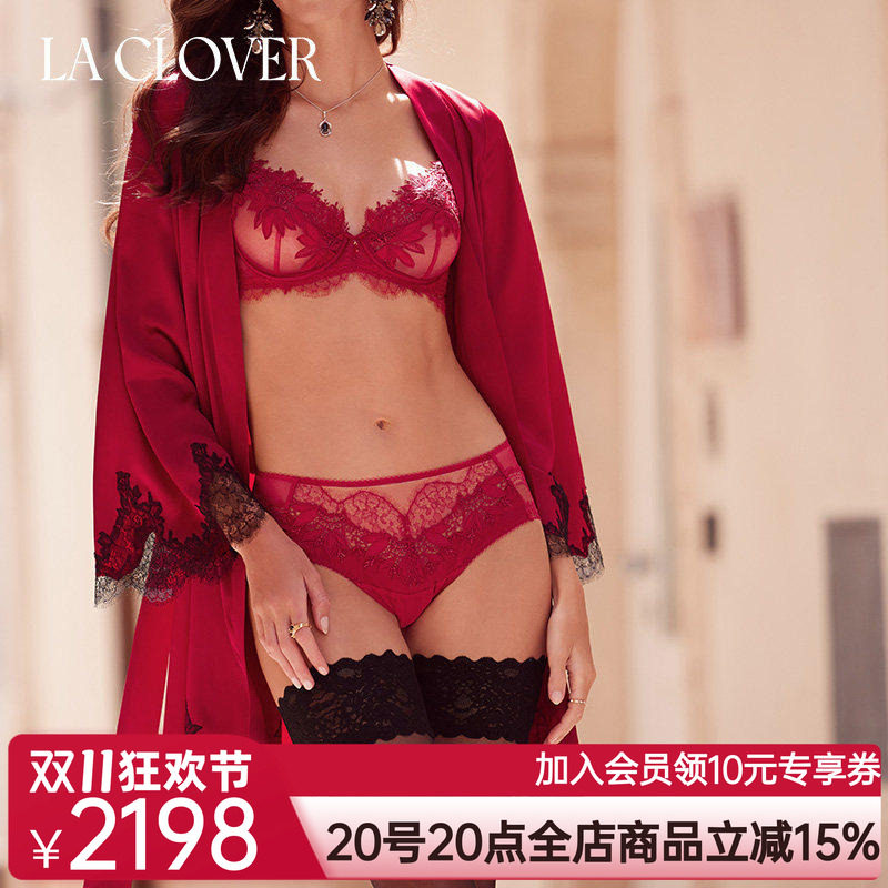兰卡文挚爱西西里系列桑蚕丝短睡袍晨袍女大红色婚礼红品LC48WA1