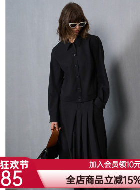 爱慕·CHUANG无尘24秋冬外穿女羊毛精纺短款长袖衬衫上衣CA811522