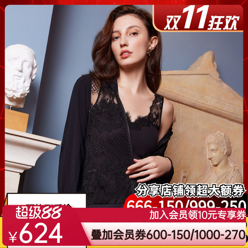 【秋冬新品】LACLOVER兰卡文清透蕾丝长袖开衫透视外套LC81SD2