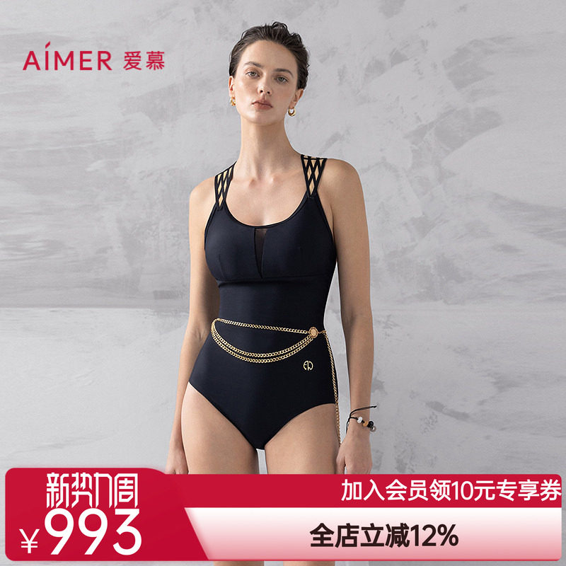 爱慕夏时女士性感海边圆领连体泳衣25春夏AM68B311图片
