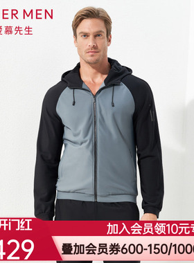 aimer men爱慕先生酷感运动帽衫灰黑中绒插肩拉链长袖NS62C848