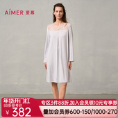爱慕24AW简韵睡衣女秋冬莫代尔蕾丝V领长袖 中长款 睡裙AM44A031