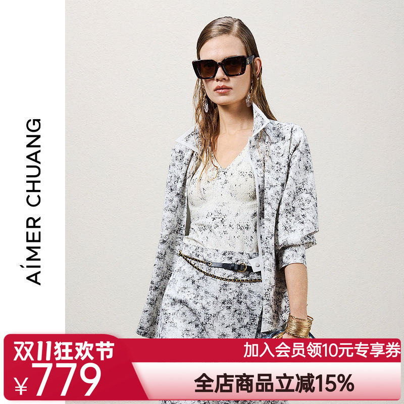 AIMER CHUANG穿梭10春夏女双面布粘合外穿翻领长袖衬衫CA812291
