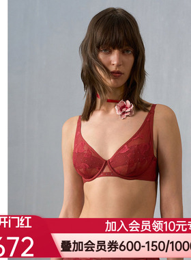 爱慕·CHUANG玫瑰4内衣女4/4轻薄杯大胸显小红色文胸CA131401
