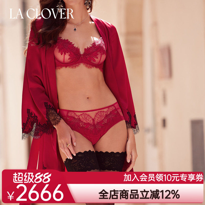 兰卡文挚爱西西里系列桑蚕丝短睡袍晨袍女大红色婚礼红品LC48WA1