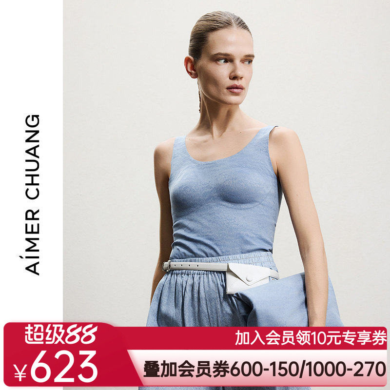 AIMER CHUANG春夏女士软托乳贴带胸垫打底背心上衣CA722201