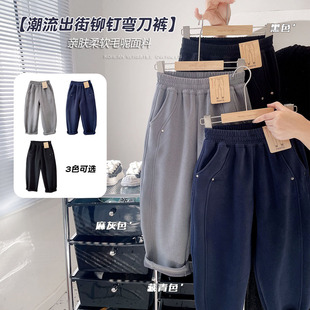 【毛呢加绒】韩版童装儿童加绒裤2025年冬季宽腰直筒长裤加绒棉裤