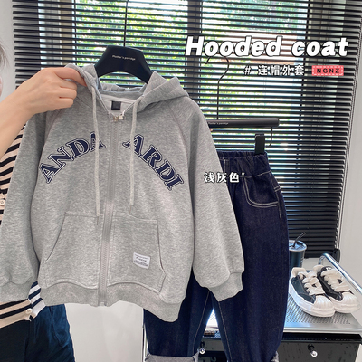 男童秋冬季新加绒拉链衫中大童连帽韩版卫衣外套2025年儿童夹克衫