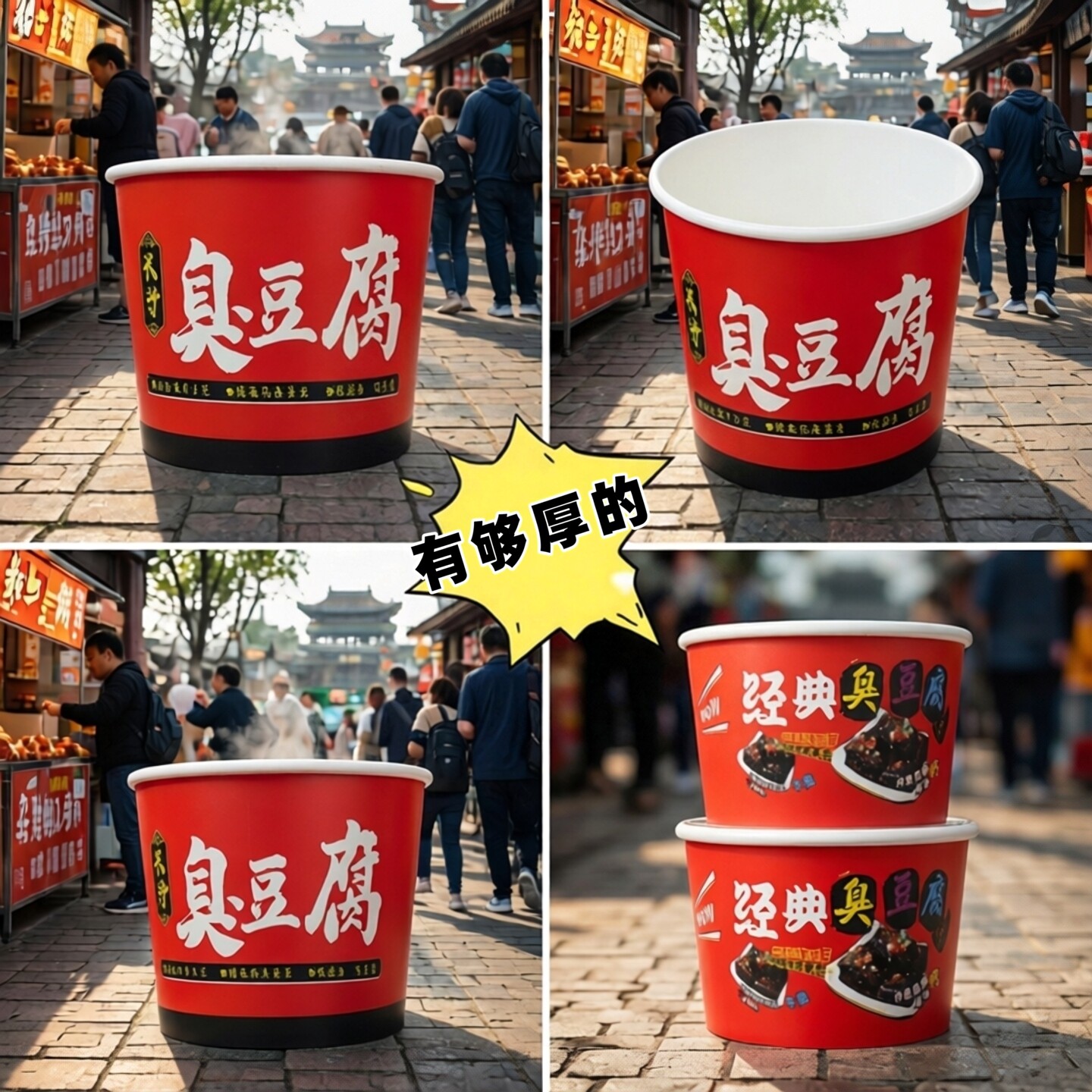 长沙臭豆腐纸碗一次性商用圆形打包碗专用加厚纸盒4号/2号打包盒