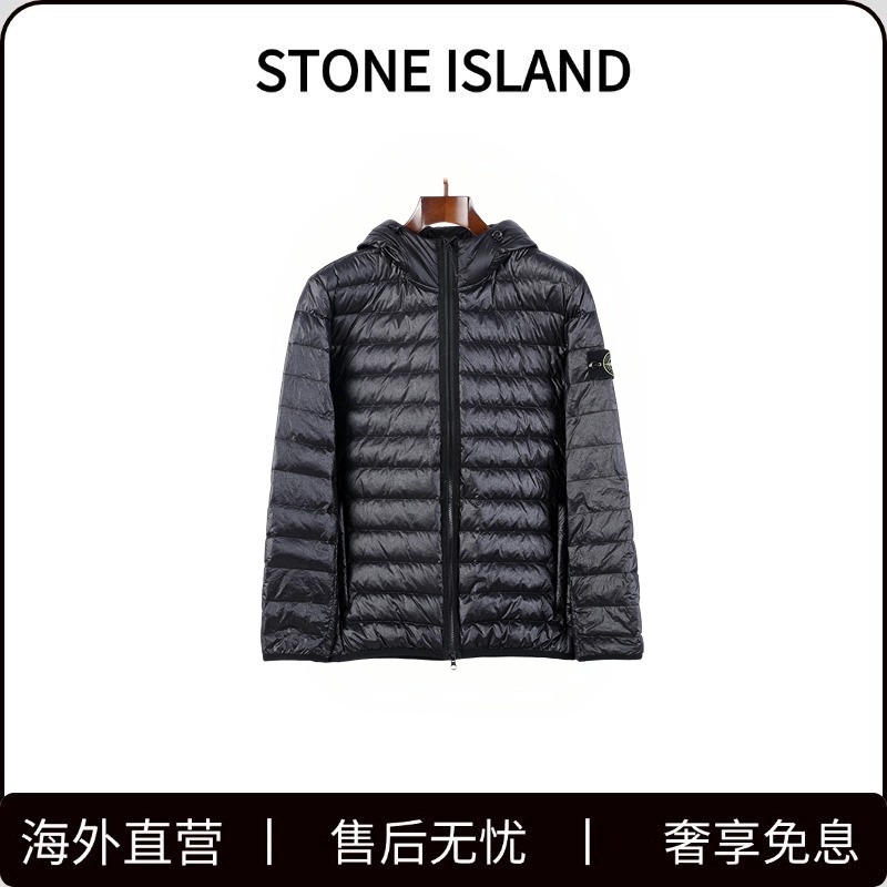 现货STONE ISLAND石头岛冬季保暖白鸭绒羽绒服宽松拉链连帽外套