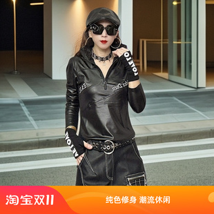 欧货个性2025年秋新款网红款潮牌帅气爆款长袖打底衫黑色上衣外穿