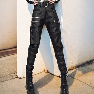 潮皮裤 网红款 宽松显瘦高腰休闲裤 洗水皮哈伦裤 2025百搭女秋冬新款